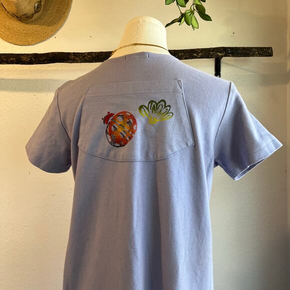 Vintage USA Focus Cotton Purple Painted Lady Bug Printed Pocket Dress Size Small - Picture 7 of 12